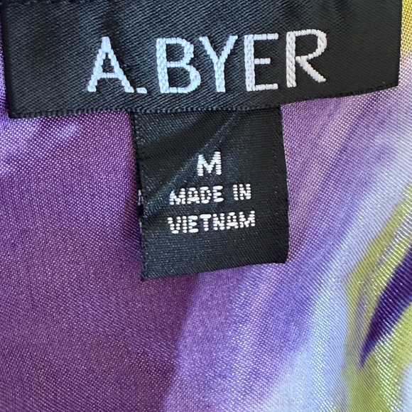 Vintage Y2K A. Byer Halter Top Smocked Neck & Waist Purple Lime Abstract Print - Picture 13 of 16